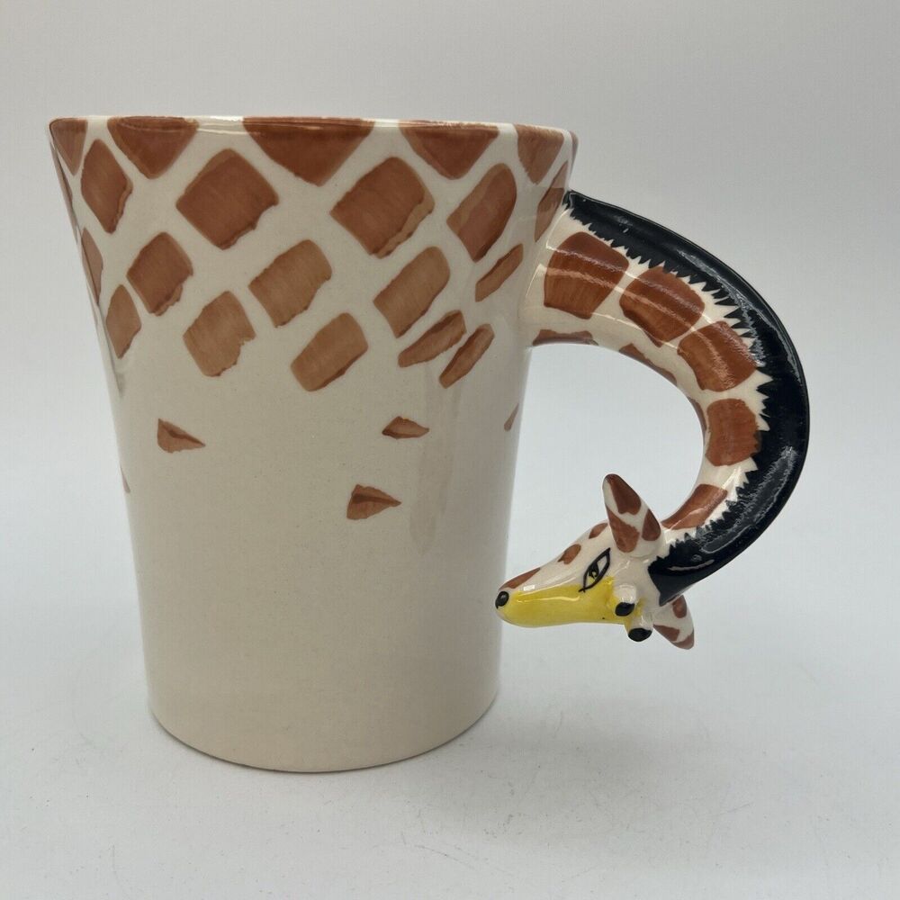 Pier 1 Giraffe Neck Handle Coffee Mug 3D Hand Painted Stoneware 16 Oz Retired